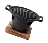 Poêle à Griller Barbecue D'intérieur en Aluminium avec Plateau Bois | Surface Antiadhésive, Séparation de L'huile, pour Grillades sur Table, Tofu et Steaks