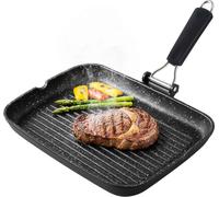 Poêle à griller Briebe GP1160 à induction, antiadhésive au titane, pour steaks, 34 x 24 cm, en fonte d'aluminium sans , noire