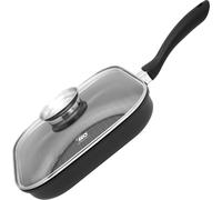 Poêle à griller ELO Ø 28 cm ALUCAST, poêle en aluminium avec couvercle en verre et revêtement antiadhésif, compatible avec les cuisinières vitrocéramiques, à gaz, électriques et à induction - lavable