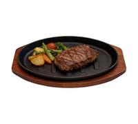 Poêle À Griller En Fonte - 25,4 Cm, De Cuisson À Induction À Plateau Ovale, Plateau De Service Teppanyaki Fajita | Base En Bois Résistante À La Chaleur, Pour La Cuisine À Domicile, Le Restauran