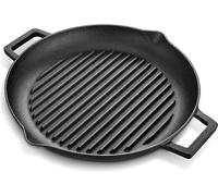 Poêle à griller en fonte 38 x 33 cm avec poignées et bec verseur, pour les steaks et les barbecues
