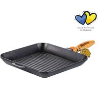 Poêle à griller en fonte avec poignée en bois - 28 x 28 x 4 cm - Poêle à steak - Griller - Rôtir - Résistant aux rayures - Cadeau barbecue - Sans - Schwaz