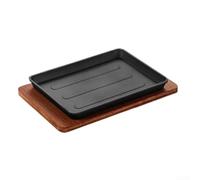 Poêle à griller en fonte pré-enduite double face avec surfaces lisses et nervurées pour cuisinière électrique à gaz steak teppanyaki 42 x 24 cm (A)