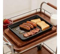 Poêle à griller en fonte pré-enduite double face avec surfaces lisses et nervurées pour cuisinière électrique à gaz steak teppanyaki 42 x 24 cm (B)