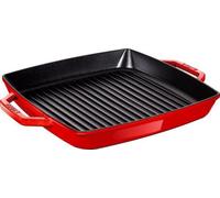 Poêle à griller en fonte, rectangulaire, avec deux poignées, 28 cm, rouge cerise