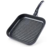 Poêle à griller GRANDE - Carrée - Revêtement en granit - 26 x 26 cm - Aluminium - Compatible avec les plaques de cuisson à gaz et à induction - Noir