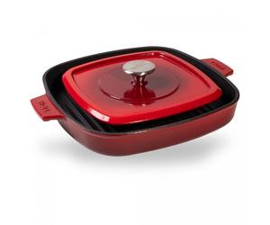 Poêle à griller IND 24 cm rouge, avec couvercle, fer, Woll