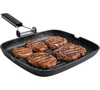 Poêle à griller pour induction - Poêle rectangulaire - Cuisine saine - Poignée pliable - 35 x 24 cm - Noir
