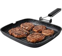 Poêle à griller pour induction - Poêle rectangulaire - Cuisine saine - Poignée pliable - 35 x 24 cm - Noir