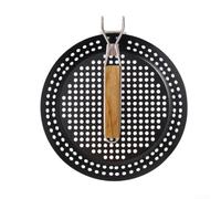 Poêle à griller ronde en acier au carbone avec poignée pliable pour | Couche de fluorocarbone noir argenté, libération des aliments sans effort, nettoyage rapide, pour une construction en fer