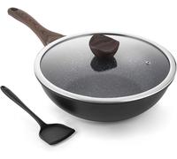 Poêle à induction avec couvercle - Poêle à frire profonde - Cuisine saine - Revêtement antiadhésif en pierre naturelle - 30 cm - Noir