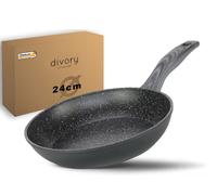 Poêle à induction en aluminium de 24 cm avec couvercle, ensemble de cuisine de camping de taille moyenne avec poêles à bords hauts, couleur grise et aspect bois