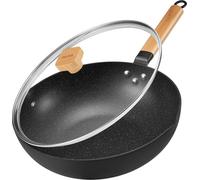 poêle à induction pour wok de 30 cm avec revêtement en granit et poignée en bois amovible
