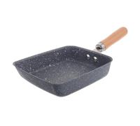 Poêle à Omelette Japonaise Bleue Antiadhésive Rectangulaire | Pierre, Acier Inoxydable et Bois, Fond Rainuré, Cuisson au Gaz Plaque