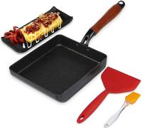 Poêle à omelette japonaise Tamagoyaki avec spatule en silicone, pinceau & plaque