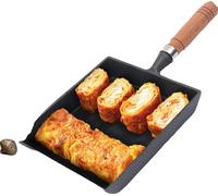 Poêle à omelette, matériau en fonte, dimensions 18,5 x 15,5 cm, compatible avec l'induction et le gaz, revêtement antiadhésif, manche en bois