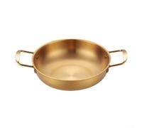 Poêle à paella en acier inoxydable, double poignée à fond plat, grande casserole pour plaque à induction, ustensile de cuisine professionnel (doré, 24 cm)