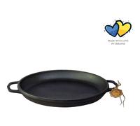 Poêle à paella en fonte ø 40 x 4 cm - Adapté à l'induction - Poêle à paella - Cuisson à feu ouvert - Plaque BBQ ronde - Cadeau barbecue - libre - Noir