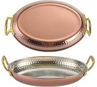 Poêle à paella ovale 14~24 cm en acier inoxydable antiadhésif, casserole sans revêtement avec double poignée en métal une utilisation domestique ou professionnelle (20CM)