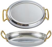 Poêle à paella ovale 14~24 cm en acier inoxydable antiadhésif, casserole sans revêtement avec double poignée en métal une utilisation domestique ou professionnelle (14CM)