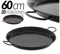 Poêle à paella - Poêle à paella espagnole - 60 cm - Pour 20 portions - En acier inoxydable - Revêtement antiadhésif - Pour cuisinière à gaz - Peinte en noir