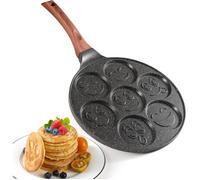 Poêle à pancakes 7 trous smiley -YASHE- Antiadhésif aluminium - Mini poêle crêpes pour petit-déjeuner brunch