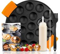 Poêle à poffertjes IRONO - Appareil à poffertjes - 19 mini-crêpes - Poêle à crêpes en fonte - Pinceau à beurre, fourchette à crêpes, bouteille à pâte, poignées incluses