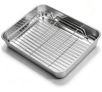 Poêle à rôtir en acier inoxydable avec grille, dimensions 27x21x5 cm, compatible lave-vaisselle