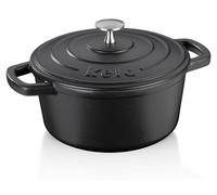 Poêle à rôtir en fonte émaillée avec couvercle, 2,5 litres, diamètre 21 cm, noire