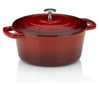 Poêle à rôtir en fonte émaillée avec couvercle, 4 litres, rouge, forme ronde