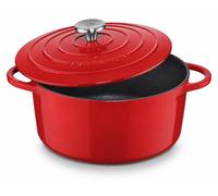 Poêle à rôtir en fonte émaillée, diamètre d'environ 26 cm, de couleur rouge, avec couvercle, capacité de 5,3 litres