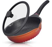 Poêle à sauté Unyqoos® de 28 cm de profondeur – couvercle en verre résistant aux rayures, revêtement Greblon Stone allemand, fond en acier inoxydable compatible avec les plaques à induction, sans prod