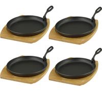 Poêle à servir avec dessous de plat en bois Ø 22cm, fonte 4 pièces dans le set