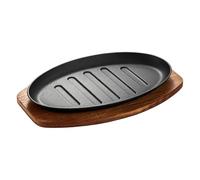 Poêle à steak - 10 pouces avec plateau ovale en fonte à base en bois, de gril de 1500 g pour la cuisson des grillades, la cuisine à domicile, le restaurant, le barbecue, le pique-nique