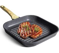 Poêle à steak avec surface de cuisson grillée - Poêle en aluminium moulé - Cuisson grillée des deux côtés - Revêtement antiadhésif en pierre naturelle - 28 x 28 cm - Gris