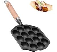 Poêle à takoyaki à 14 alvéoles, antiadhésive, avec manche en bois, facile à utiliser