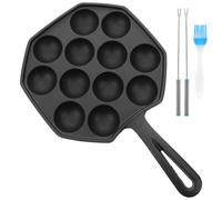 Poêle à Takoyaki Antiadhésive, en Fonte, 12 Trous Cuisson Uniforme | Plaque Noire en Fer, Usage Polyvalent, Format Compact pour Voyages et Réunions, Chauffe Régulière
