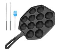 Poêle à Takoyaki en Fer Noir 12 Trous pour Cuisson Uniforme | Format Compact, Entretien Facile, Usage Polyvalent, pour Rassemblements et Voyage, Gain de Place