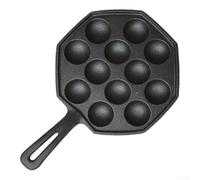 Poêle à takoyaki en fonte avec 12 fosses et plaque de gril - Rond pré-assaisonné pour œufs de caille et plats de crevettes - Poêle à poffertjes - Poêle à takoyaki en fonte - Poêle à takoyaki