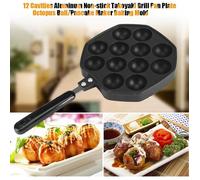 Poêle à Takoyaki,HJKJYX, 12 Trous Takoyaki Grill Pan Poffertjes Pan Takoyaki Maker Plate avec Revêtement Antiadhésif