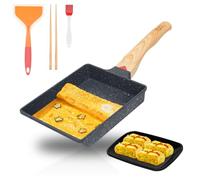 Poêle à Tamagoyaki Japonaise Rectangulaire Avec Plateau, Spatule en Silicone, Pinceau, Baguettes - Revêtement Antiadhésif Pour Omelette et Œufs