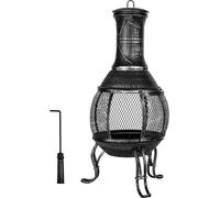 Poêle à terrasse en fonte de 89 cm, avec protection contre les étincelles et crochet de levage, couleur gris argent