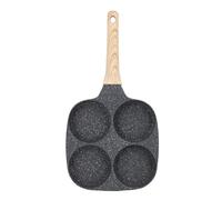 Poêle à œufs antiadhésive en aluminium de 4 tasses, poêle cuiseur d’œufs avec manche en bois, répartition uniforme de la chaleur - idéale pour préparer des crêpes et des omelettes, (Modèle standard)