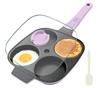 Poêle à œufs avec 4 compartiments, antiadhésive, avec poignée amovible, compatible induction, couleur violette