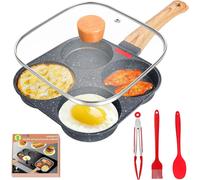 Poêle à œufs avec couvercle - Poêle à omelettes à 4 compartiments - Idéale pour préparer le petit-déjeuner - Conception pratique avec 4 compartiments - 19x19 cm - Noire