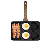 Poêle à œufs avec manche amovible en bois 5 grilles | Poêle à œufs en métal antiadhésive pour maison, restaurant, camping, bacon, poulet, poisson, hamburger