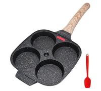 Poêle à œufs, poêle à crêpes à 4 alvéoles, poêle en aluminium antiadhésive pour le petit-déjeuner, les œufs au plat et les hamburgers, compatible avec les cuisinières à induction et à gaz (noire)