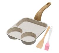 Poêle à œufs | Poêle à crêpes antiadhésive à 3 sections avec spatule et brosse | Casserole divisée pour une préparation des repas de cuisine, salle à manger, œufs, bacon, crêpes