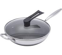Poêle à wok en acier inoxydable 30 cm avec couvercle Nid d'abeille Poêle à wok à gaz en acier inoxydable pour induction Universal
