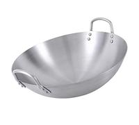Poêle À Wok en Acier Inoxydable, Casserole De Ménage Chinois Non Revêtue Poêle À Wok À Double Oreille, Poêle Antiadhésive avec Fond Épaissi Composé, Résistant Aux Rayures Et À l'usure-36cm